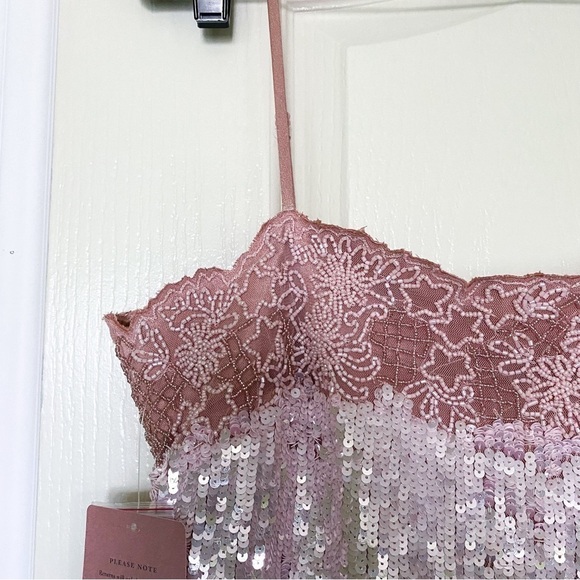 BHLDN Dress Audrey Adele Sequin Mini Shift Beaded Bridal Pink M NWT - Picture 7 of 12